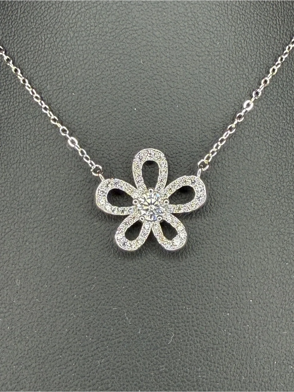 GRA Certified .5ct Moissanite Sterling Silver Flower Necklace | New w/ GRA Cert